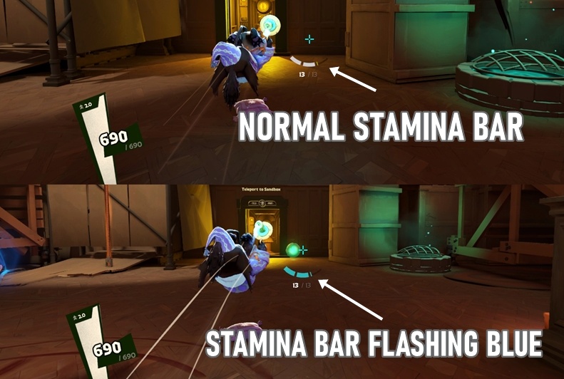Deadlock stamina bar flashing blue during the dash jump timing window